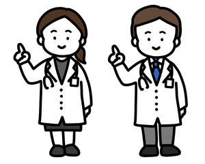 男女セット　お医者さん全身イラスト　聴診器あり