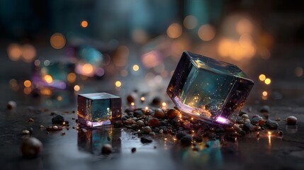 Iridescent crystal gemstone macro photography with light reflection and rainbow prism effect abstract background 