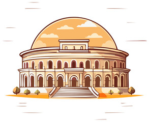 Obraz premium Illustration of a Grand Dome Structure with Archways and Steps in a Stylized Setting