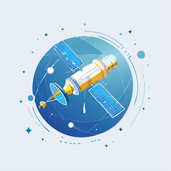 Naklejka premium Vector Illustration of a Satellite Flying in Space A Stunning Visual of a Satellite in Flight