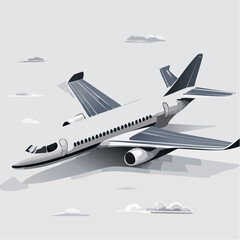 Fototapeta premium Airplane in Flight Illustration with Clouds and Sky Background