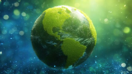 continent. Vibrant Earth globe floating in space, showcasing continents with atmospheric lighting. ESG reports, sustainability campaigns, designed for environmental awareness campaigns.
