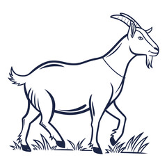 Stylized black and white walking goat farm animal illustration