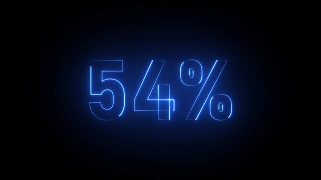 Fifty Four Percent Neon Blue Glowing Number 54 percent