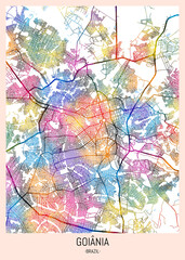 Goiania Brazil City Map. downtown printable Landmarks print painting, travel art banner modern city, urban city art, background abstract