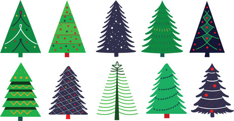 Obraz premium Collection of Ten Festive Vector Christmas Trees