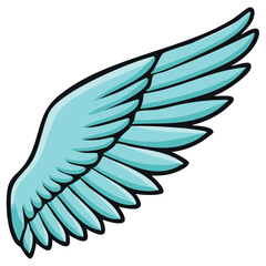 Isolated light blue wing, plumage design element, stylized vector illustration of feather structure isolated over white.