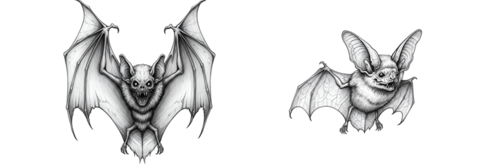 Spooky detailed gothic bats with sharp fangs and menacing eyes ready for Halloween with transparent background 