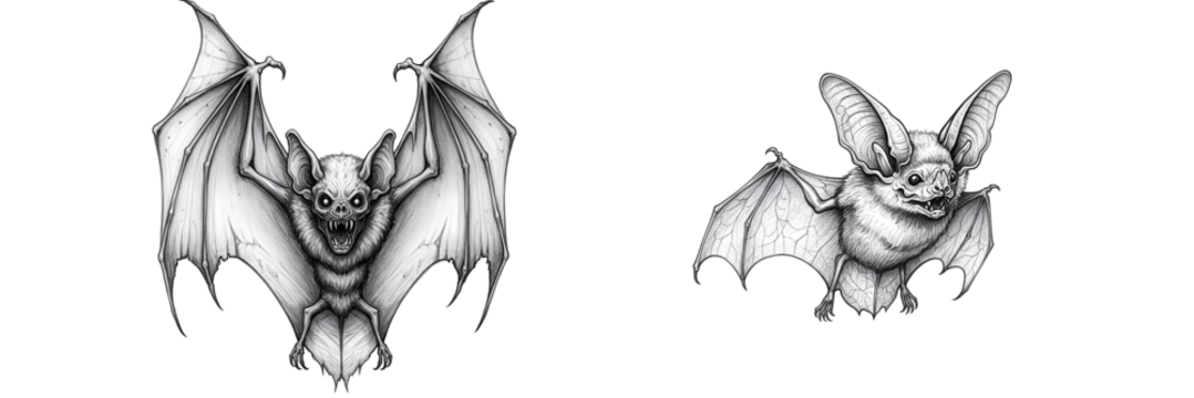 Spooky detailed gothic bats with sharp fangs and menacing eyes ready for Halloween with transparent background 