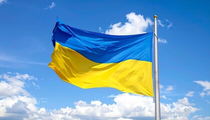 Ukrainian Flag Waving in the Sky with Patriotic Symbol.