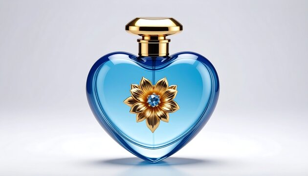 Heart-shaped perfume bottle, vibrant blue