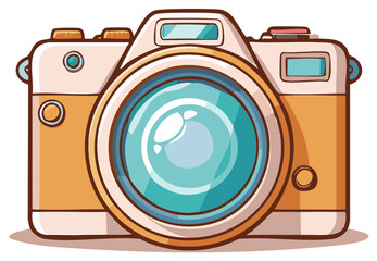 Retro photo camera illustration in a cute cartoon style with a large lens