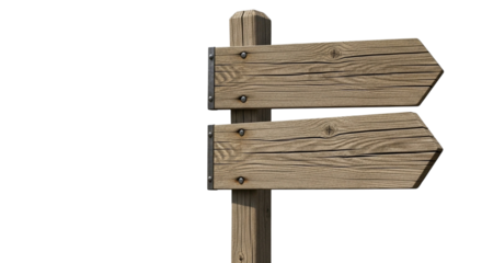 Rustic wooden directional signpost with two arrows pointing right on black background