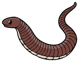 Fototapeta premium Smiling brown earthworm cartoon animal character isolated vector illustration