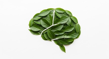 Brain Shape Formed From Green Leaves Isolated On White Background