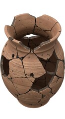 Broken Ancient Pottery Vessel in Earth Tones Isolated on White Background
