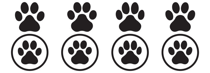 Paw print icon. Pet animal health care insurance symbol. Dog or cat footprint mark vector. Kitty paw with heart sign. Pet love logo. Dog paw print heart shape outline icon logo pictogram © Hike Studio 786