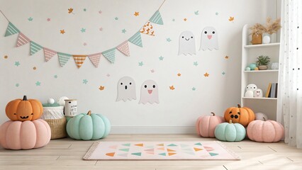 Pastel Halloween Kids Room Decor Pumpkins Ghosts Bunting for Autumn
