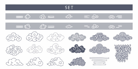 Collection of hand drawn cloud illustrations in various styles and textures