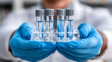 Scientist Holds Clear Test Tubes Filled With Liquid for Analysis in a Laboratory Setting
