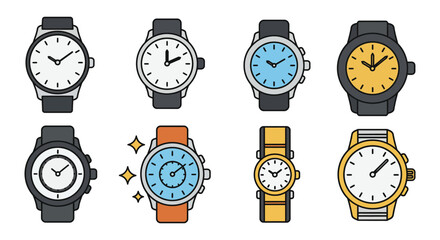 various colorful wristwatches displayed in neat rows