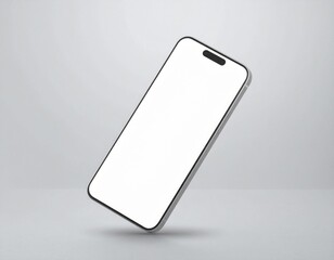 Sleek White Smartphone Floating Above Gray Surface in Minimalist Style Product Presentation