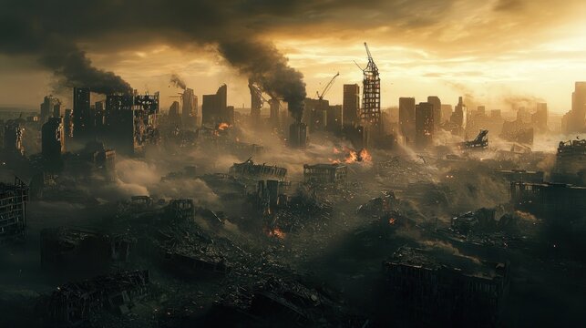 Ruined cityscape panorama