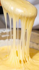 Close Up of Warm Cheesy Fondue Drizzling from a Silver Pot Culinary Indulgence Macro