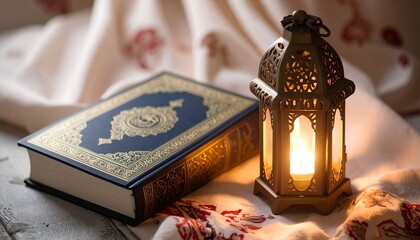 Ramadan Decoration Quran  Lantern with Religious Background.