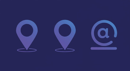 Location pin and email symbol representing contact information on a dark blue gradient backdrop, suggesting modern communication and connectivity.