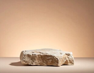 Rough Stone Pedestal on Beige Surface Against a Blurred Background for Product Display