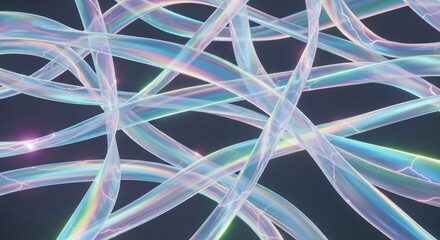 Abstract Iridescent Ribbons Intertwined on Dark Backdrop