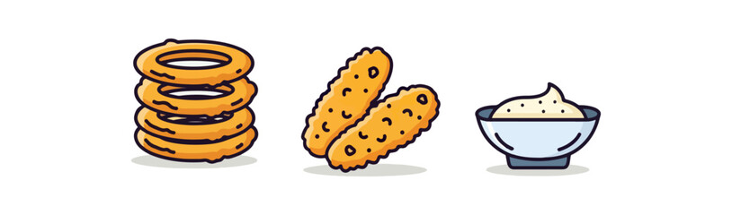 Fried onion rings chicken tenders and creamy sauce