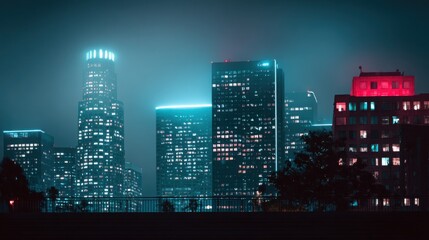 downtown. A mesmerizing night cityscape glows with colorful lights against a dark sky. real-estate listings, architecture portfolios, designed for real-estate listing and luxury residence showcases.