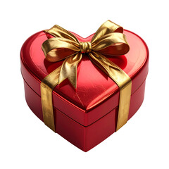 Obraz premium Red Heart Shaped Gift Box With Gold Ribbon Close Up