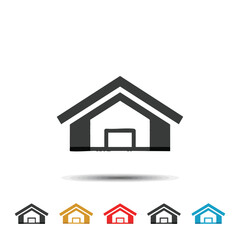 A sleek, minimalist house icon, presented in various vibrant colors on a clean white background, ideal for modern digital design and property branding.