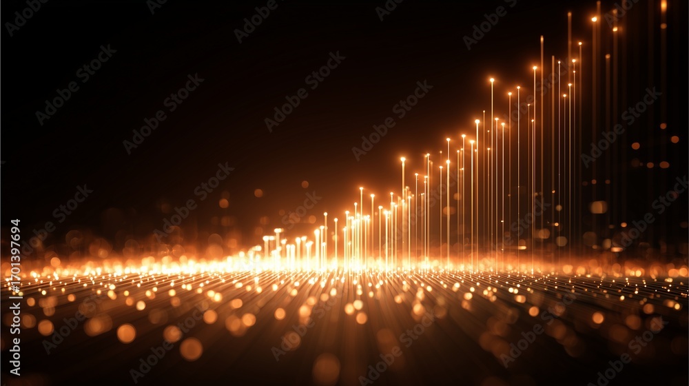 Poster illuminating growth: dynamic light streaks ascend into a sea of glowing particles, creating a visual