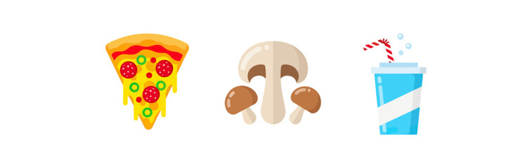 Pizza mushrooms and soda illustration