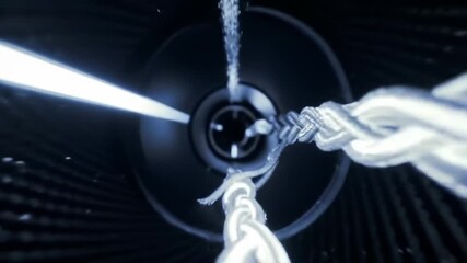 Bright digital strands and light beams converge into a central abstract core, depicting advanced technological connections, data flow, and intricate network architecture - Powered by Adobe