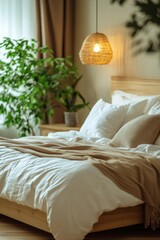 Minimalist style interior design of modern bedroom, Generative AI