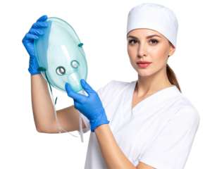 Title 3: Anesthesiologist Holding Anesthesia Mask, Three-Quarter View, isolated