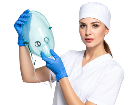 Title 3: Anesthesiologist Holding Anesthesia Mask, Three-Quarter View, isolated