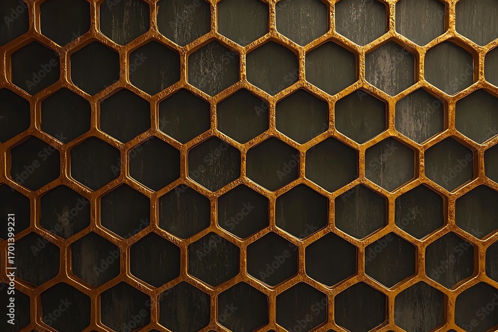 Poster elegant honeycomb pattern with textured background in gold and dark tones