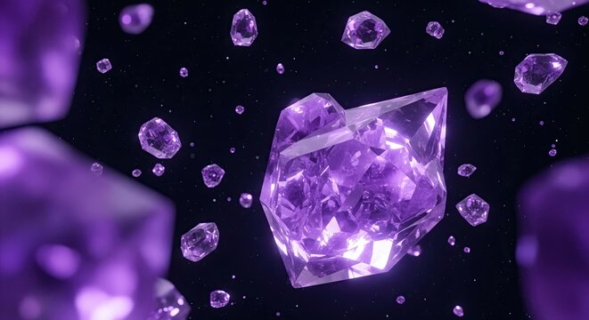 Glowing Amethyst Shards Floating in Space