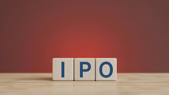 IPO blocks on wooden table Initial Public Offering concept for financial market launch