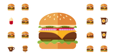 Variety of food icons flat design