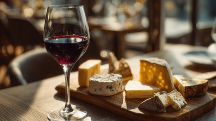Wine and cheese platter in cafe
