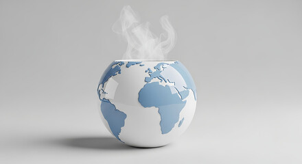 Globe emitting steam suggesting global warming and environmental concerns on a plain background for climate change awareness