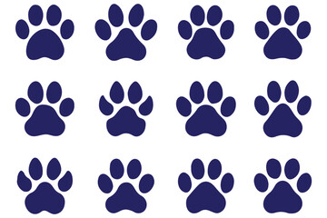 Set of hearts with the paws of dogs and cats. Collection of black and white logos with footprints of pets. paw icon. animal footprint symbol. Animal paw icon with claws. Dog footprints pictogram