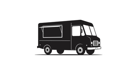 a black food truck parked on white background